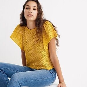 Madewell Texture & Thread Eyelet Flutter-Sleeve Top